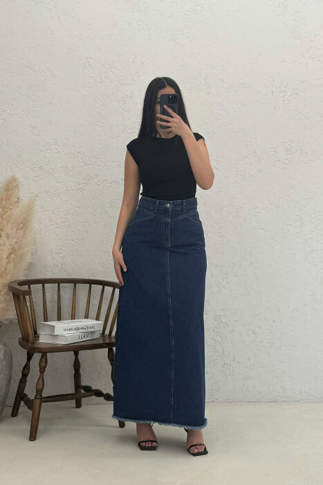 LONG DENIM WOMEN SKIRT DARK BLUE/BEE 