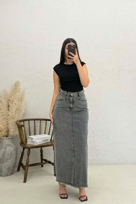 LONG DENIM WOMEN SKIRT DARK GREY/GEE - KLAUDIO FASHION