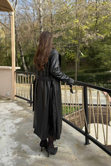 LONG LEATHER LACING WOMEN JACKET BLACK/ E ZEZE - 7