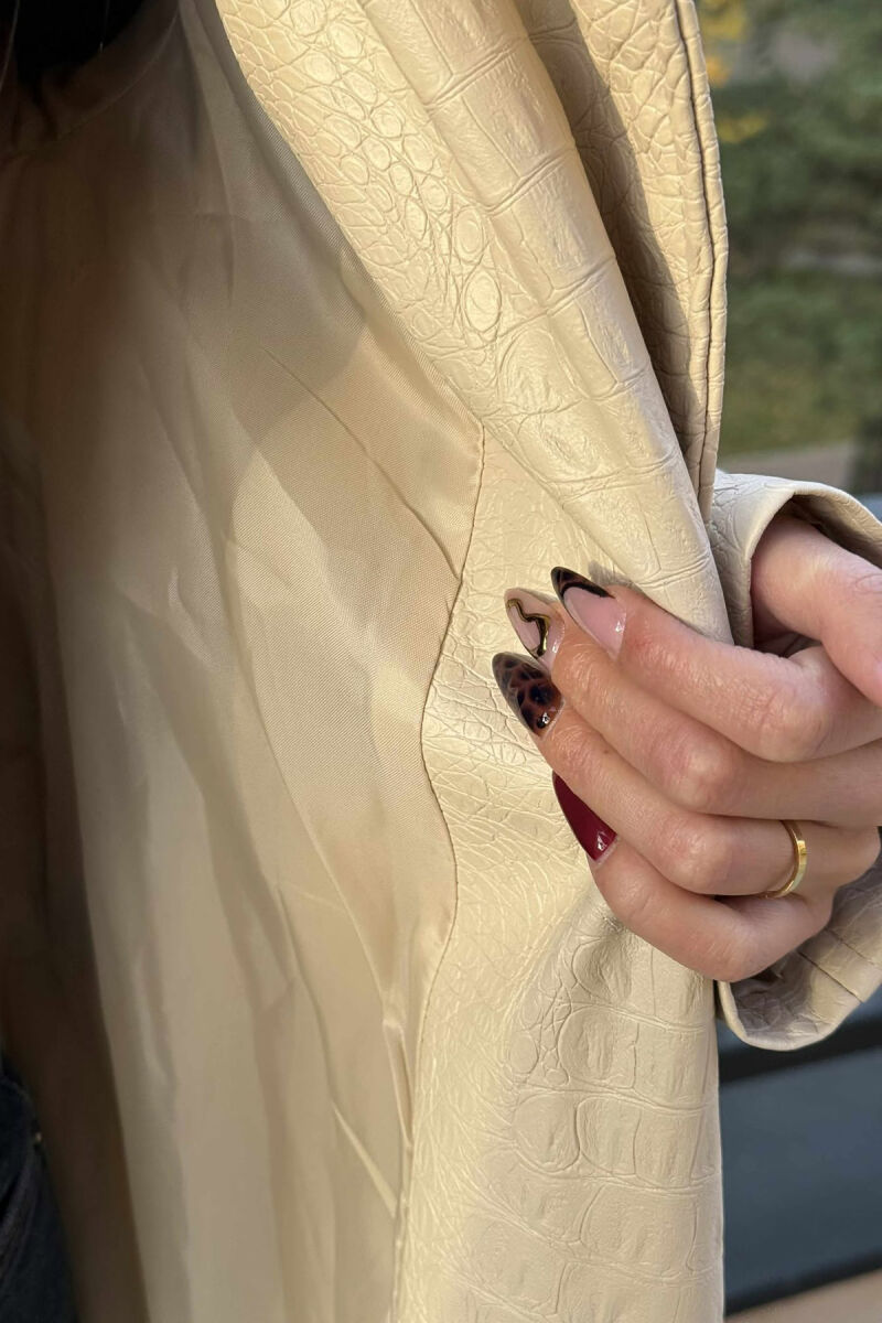 LONG LEATHER LACING WOMEN JACKET CREAM/KREM - 7