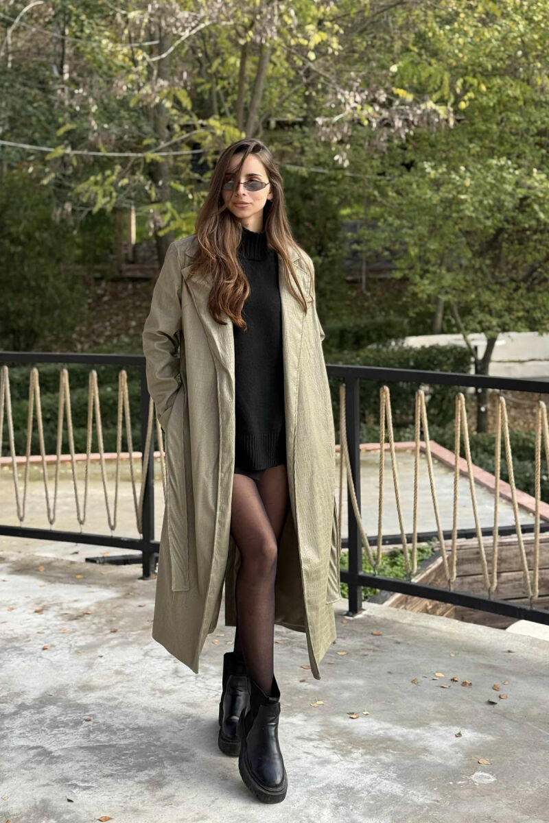 LONG LEATHER LACING WOMEN JACKET GREEN/JESHILE - 1