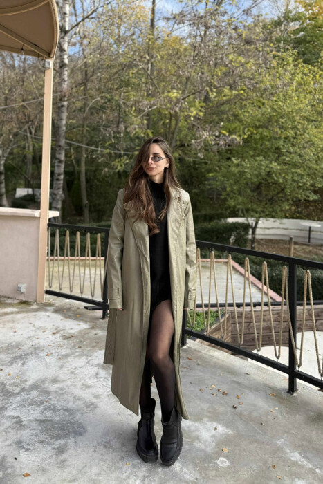 LONG LEATHER LACING WOMEN JACKET GREEN/JESHILE - 4