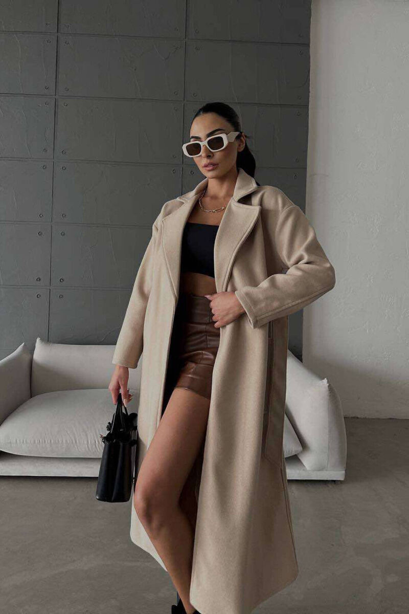 LONG ONE COLOR WOMEN COAT BEIGE/BEZHE - 2