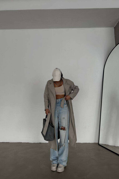 LONG ONE COLOR WOMEN COAT LIGHT GREY/GZ - 2