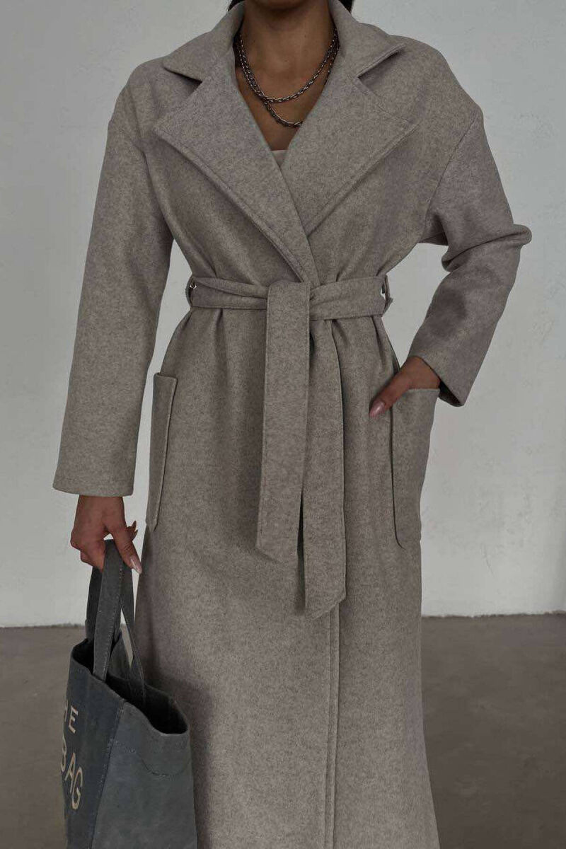 LONG ONE COLOR WOMEN COAT LIGHT GREY/GZ - 4