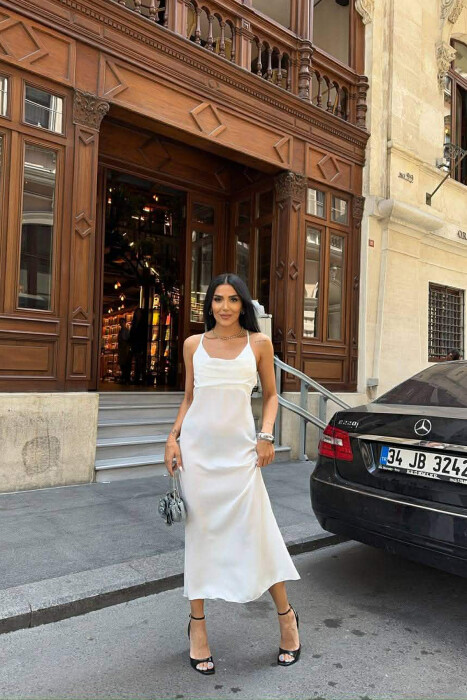 LONG OPEN BACK WOMAN DRESS BROWN/KAFE WHITE-E BARDHE 