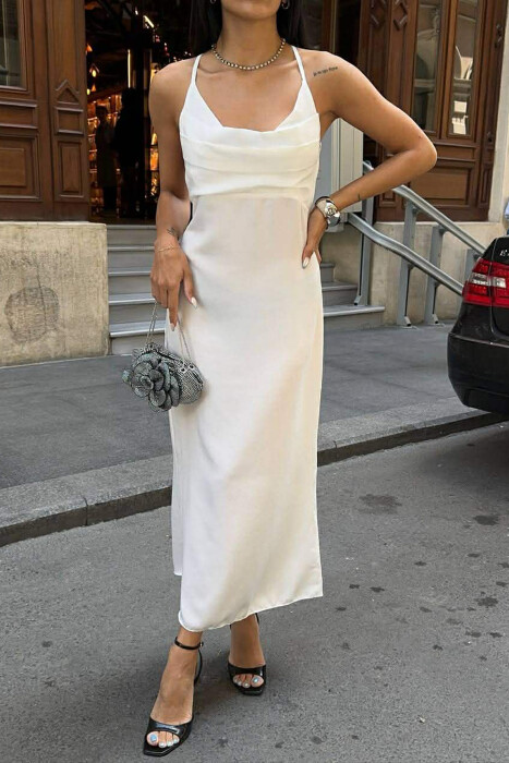 LONG OPEN BACK WOMAN DRESS BROWN/KAFE WHITE-E BARDHE - 3