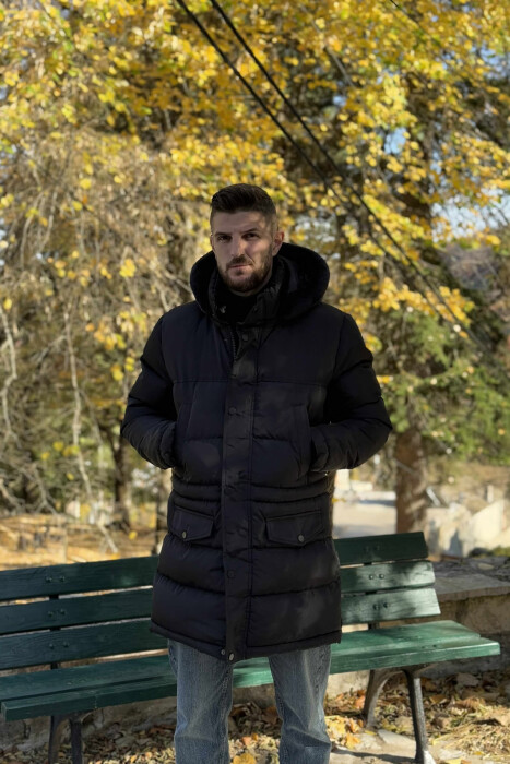 LONG PUFFER FUR HOOD DETAIL MEN JACKET WITH POCKETS BLACK/ E ZEZE - 6