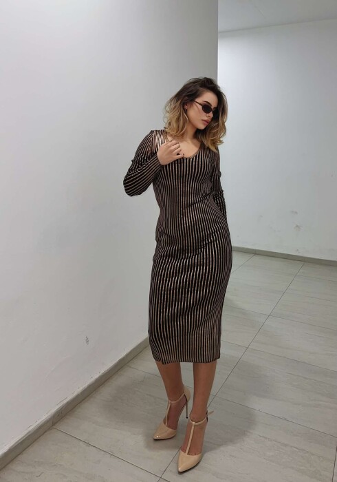 LONG SHINY V NECK WOMEN DRESS BRONX/BRONX 