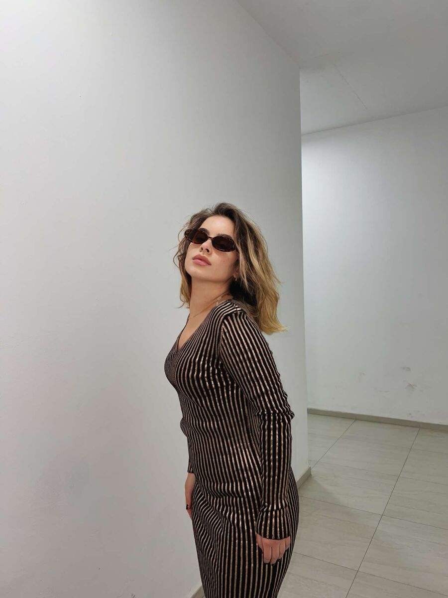 LONG SHINY V NECK WOMEN DRESS BRONX/BRONX - 6