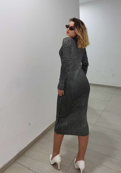 LONG SHINY V NECK WOMEN DRESS SILVER/ARGJEND - 7