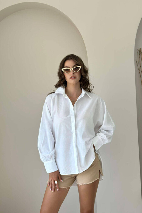 LONG SLEEVE ONE COLOR WOMEN SHIRT WHITE-E BARDHE - 1