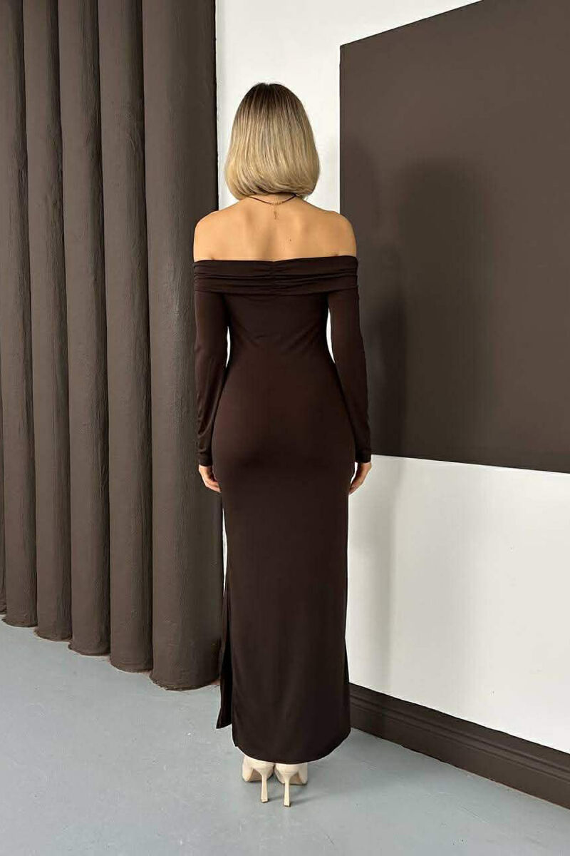 LONG SLEEVE SHOULDERS OFF WOMAN DRESS BROWN/KAFE - 2