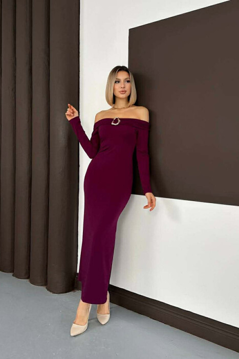 LONG SLEEVE SHOULDERS OFF WOMAN DRESS PURPLE/LEJLA - 