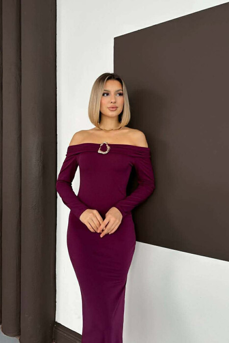 LONG SLEEVE SHOULDERS OFF WOMAN DRESS PURPLE/LEJLA - 2