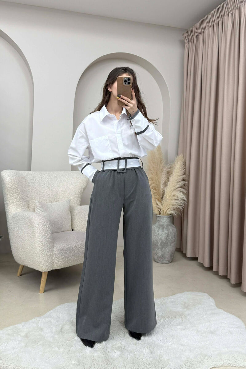 LONG SLEEVE SIMPLE WOMEN JUMPSUIT WHITE/GREY-BAGR - 1