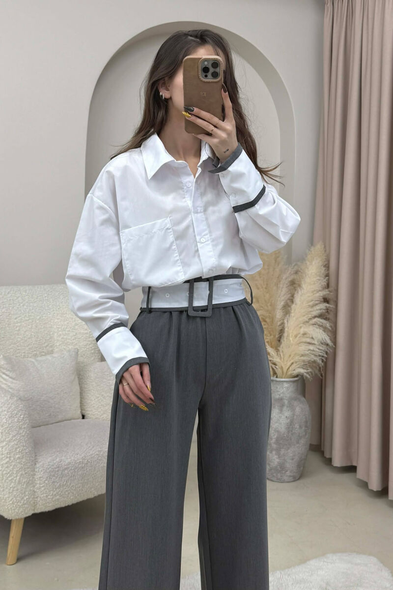 LONG SLEEVE SIMPLE WOMEN JUMPSUIT WHITE/GREY-BAGR - 3