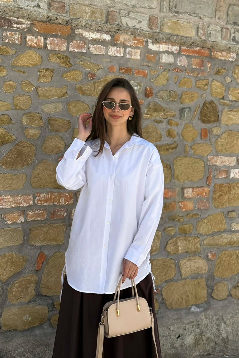 LONG SLEEVES ONE COLOR SIMPLE WOMEN SHIRT WHITE-E BARDHE - 1