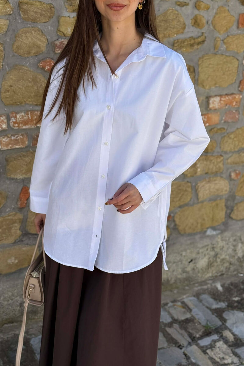 LONG SLEEVES ONE COLOR SIMPLE WOMEN SHIRT WHITE-E BARDHE - 2