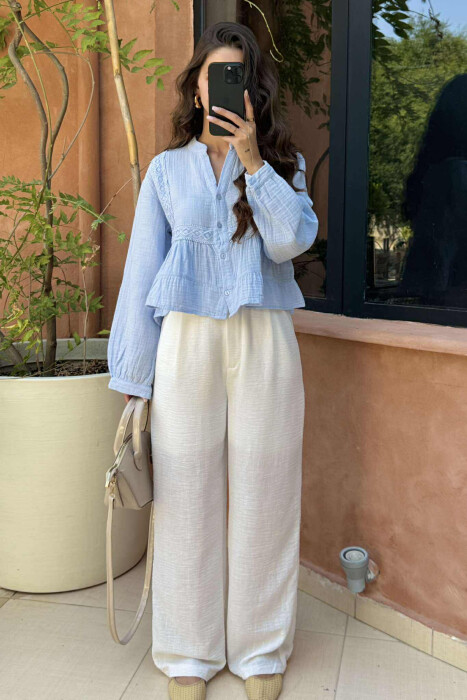 KËMISHË NJË NGJYRËSHE PËR FEMRA NË NGJYRËN BABY BLUE - KLAUDIO FASHION