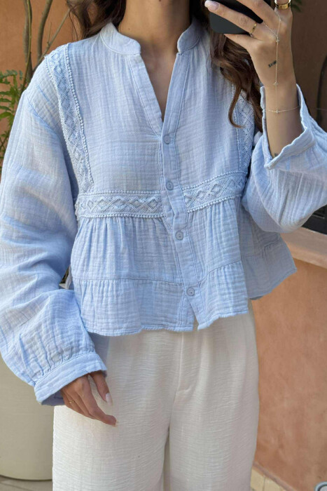 LONG SLEEVES ONE COLOR WOMEN SHIRT BABY BLUE/BLU BY - 2