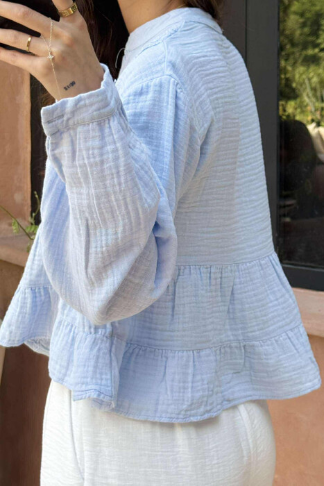 LONG SLEEVES ONE COLOR WOMEN SHIRT BABY BLUE/BLU BY - 3