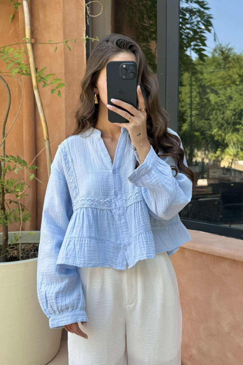 LONG SLEEVES ONE COLOR WOMEN SHIRT BABY BLUE/BLU BY - 4