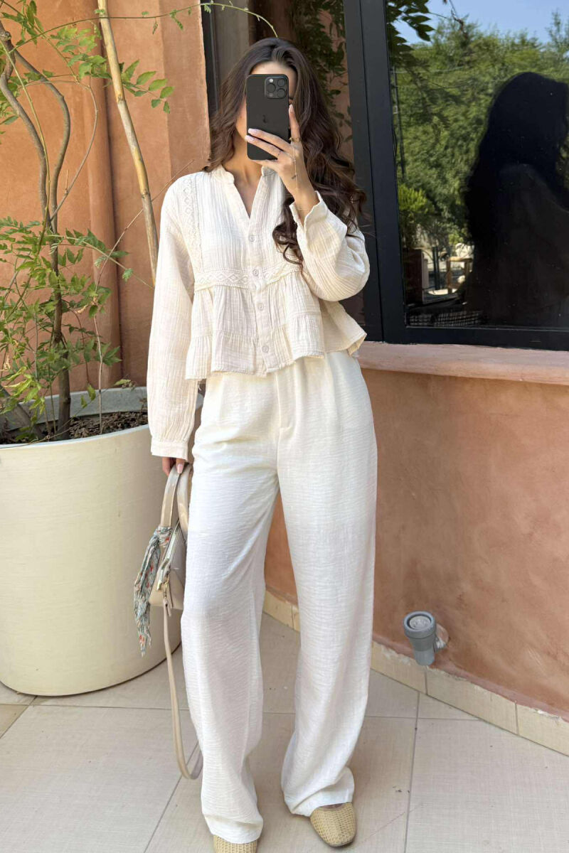 LONG SLEEVES ONE COLOR WOMEN SHIRT CREAM/KREM - 1