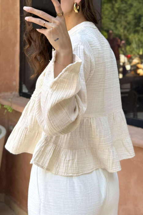 LONG SLEEVES ONE COLOR WOMEN SHIRT CREAM/KREM - 2