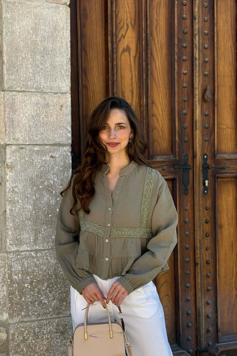 LONG SLEEVES ONE COLOR WOMEN SHIRT GREEN/JESHILE - 1