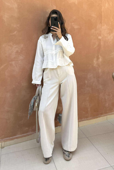 LONG SLEEVES ONE COLOR WOMEN SHIRT WHITE-E BARDHE 