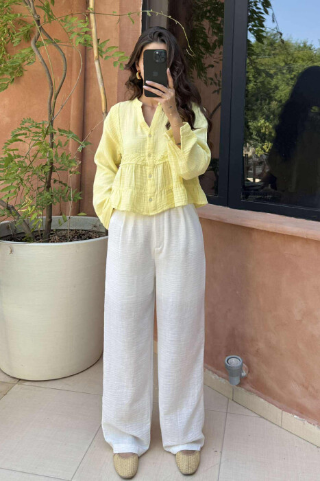 LONG SLEEVES ONE COLOR WOMEN SHIRT YELLOW/E VERDHE 