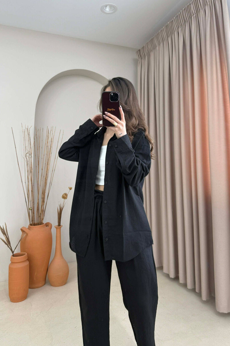 LONG SLEEVES SHIRT+TROUSERS SIMPLE WOMEN SET BLACK-BLACK/ZZ - 3