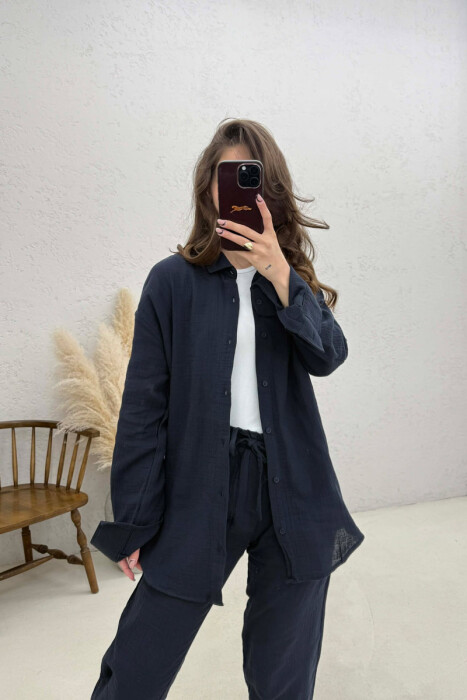 LONG SLEEVES SHIRT+TROUSERS SIMPLE WOMEN SET BLUE/BLU - 2