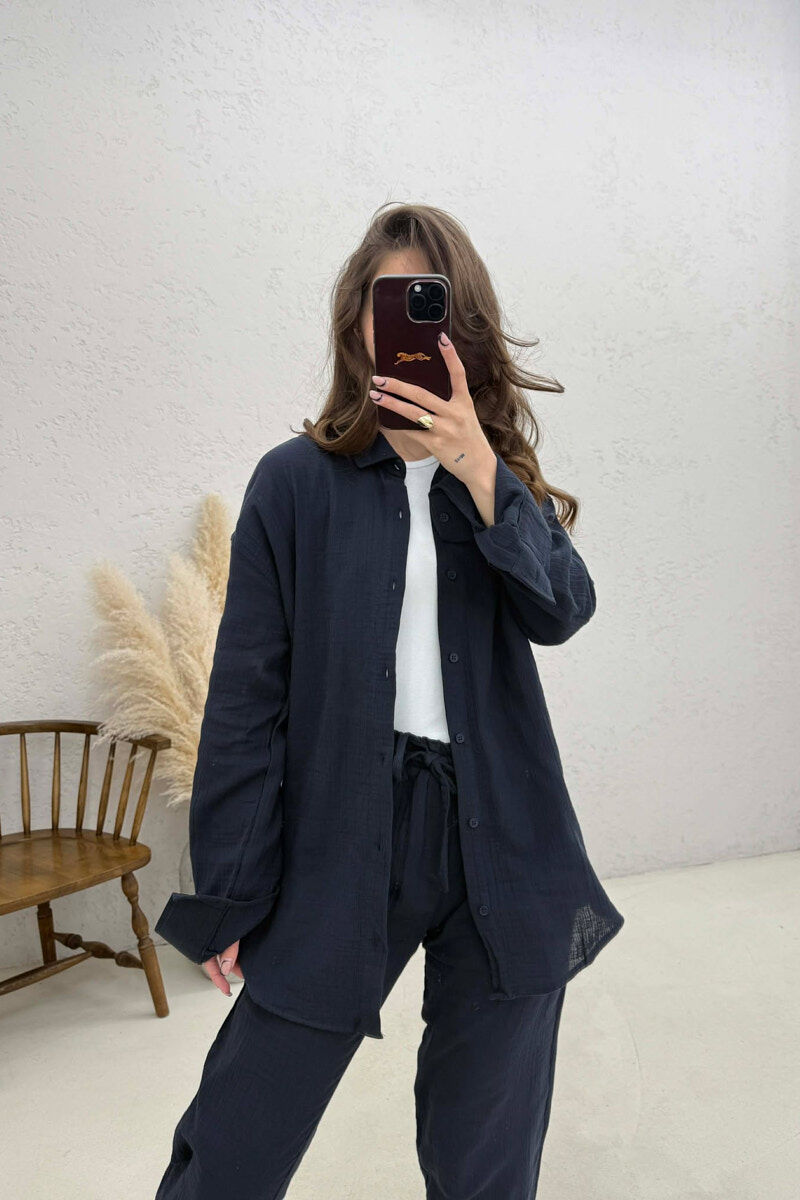 LONG SLEEVES SHIRT+TROUSERS SIMPLE WOMEN SET BLUE/BLU - 2