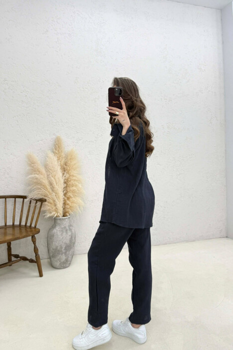 LONG SLEEVES SHIRT+TROUSERS SIMPLE WOMEN SET BLUE/BLU - 4