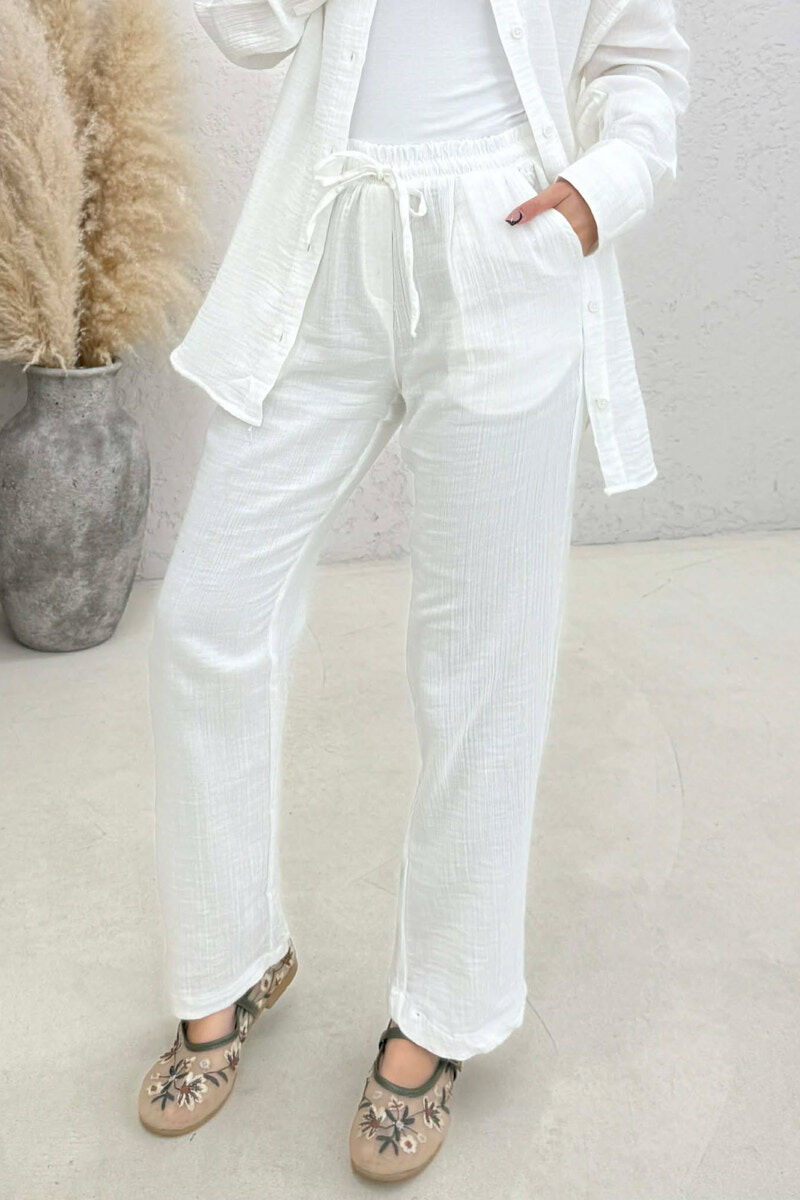 LONG SLEEVES SHIRT+TROUSERS SIMPLE WOMEN SET CREAM/KREM - 3