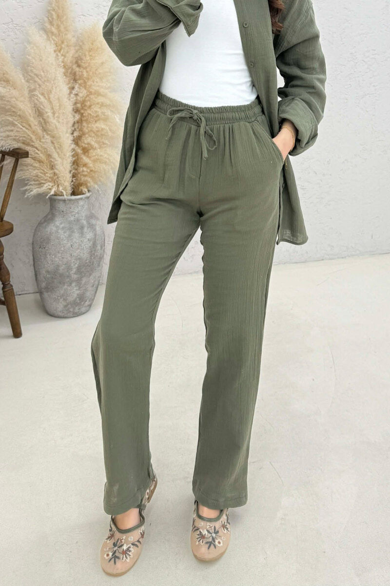 LONG SLEEVES SHIRT+TROUSERS SIMPLE WOMEN SET GREEN/JESHILE - 3