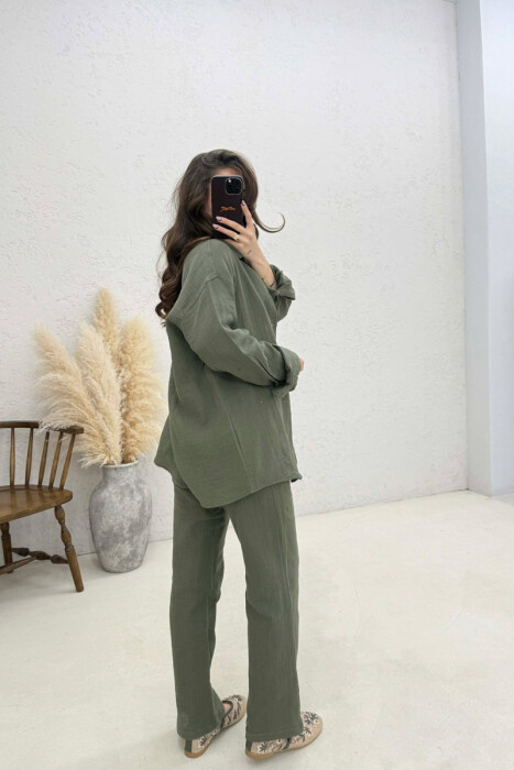 LONG SLEEVES SHIRT+TROUSERS SIMPLE WOMEN SET GREEN/JESHILE - 4