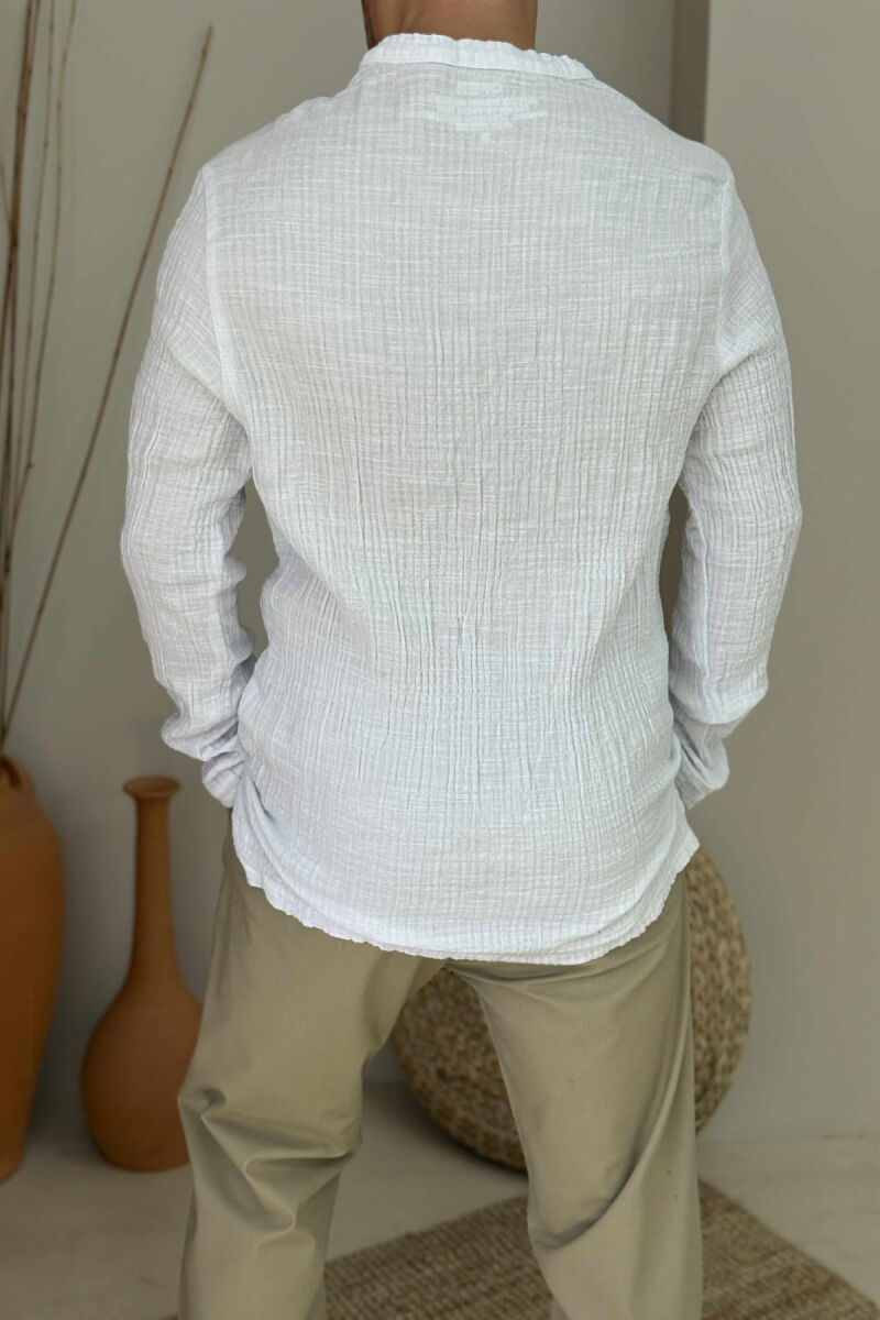 LONG SLEEVES SINGLE POCKET DETAIL MEN SHIRT WHITE-E BARDHE - 3