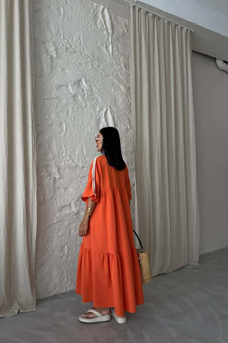 LONG V-NECK SHORT SLEEVE WOMAN DRESS ORANGE/PORTOKALLI - 4