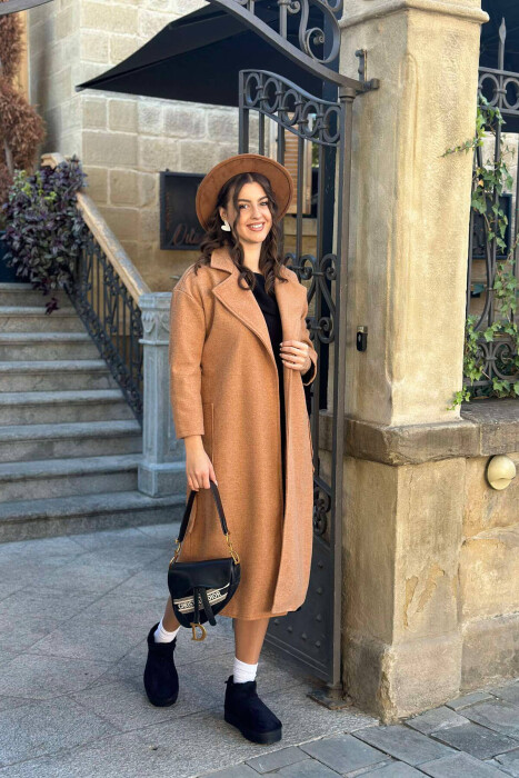 LONG ONE COLOR WOMEN COAT BROWN/KAFE - 3