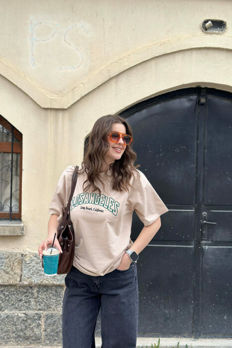 LOS ANGELES FRONT WRITTINGS WOMEN T-SHIRT BEIGE/BEZHE 
