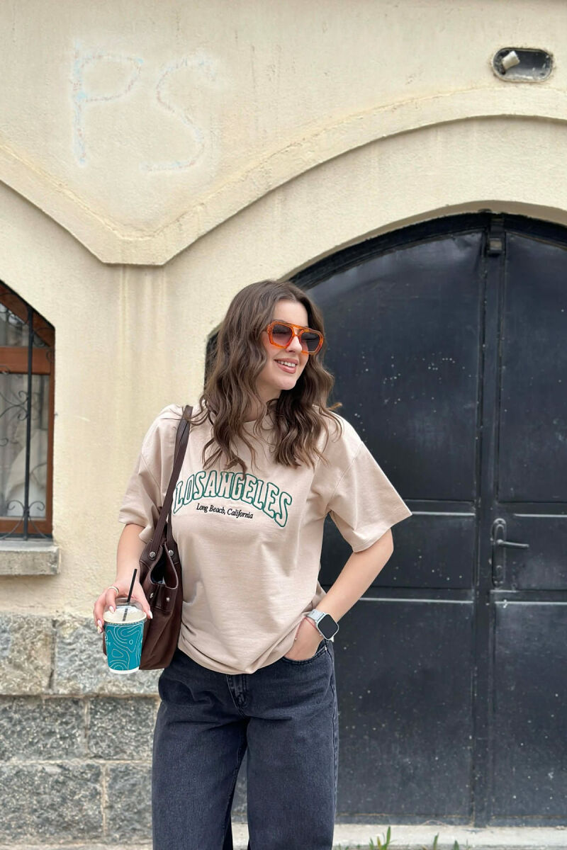 LOS ANGELES FRONT WRITTINGS WOMEN T-SHIRT BEIGE/BEZHE - 1