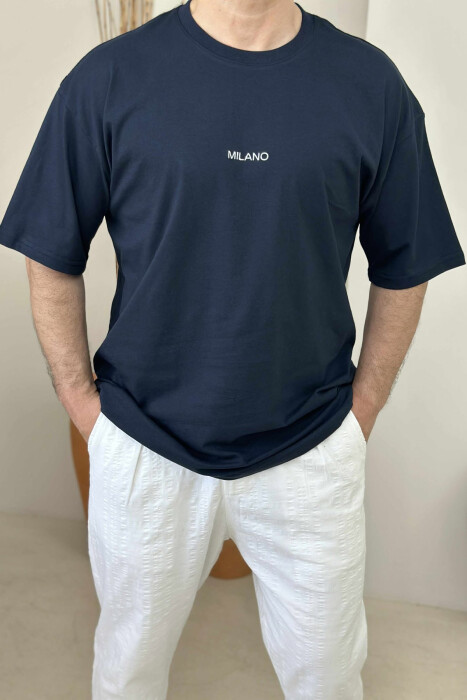 MILANO FRONT WRITTING MEN T-SHIRT DARK BLUE/BEE - 3