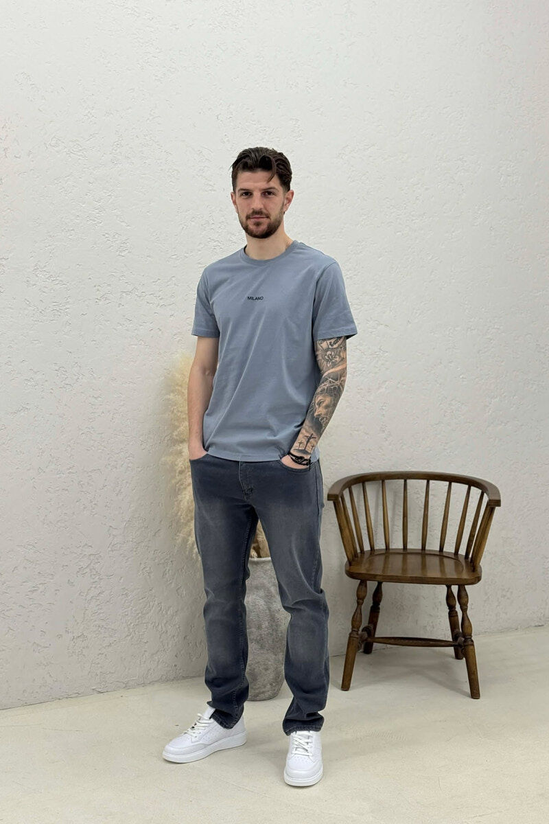 MILANO FRONT WRITTING MEN T-SHIRT GREY ASH/GRI HIRI - 2