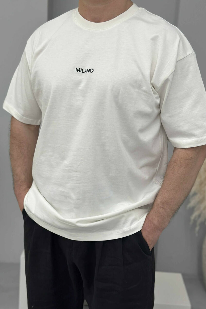MILANO FRONT WRITTING MEN T-SHIRT WHITE-E BARDHE - 3
