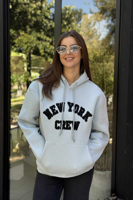 NEW YORK FLUFFY ONE COLOR WOMEN HOODIE LIGHTBLUE/BZ 
