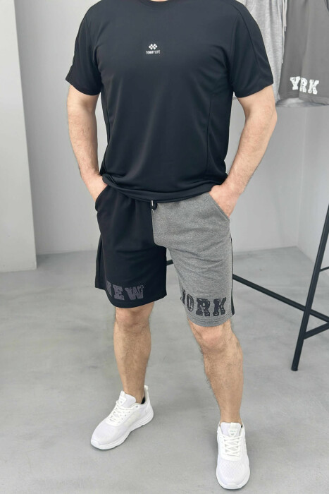 NEW YORK WRITTING MEN SHORT SWEATPANTS BLACK/ E ZEZE - 2