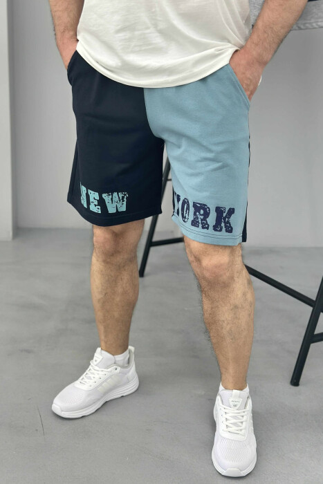 NEW YORK WRITTING MEN SHORT SWEATPANTS DARK BLUE/BEE 